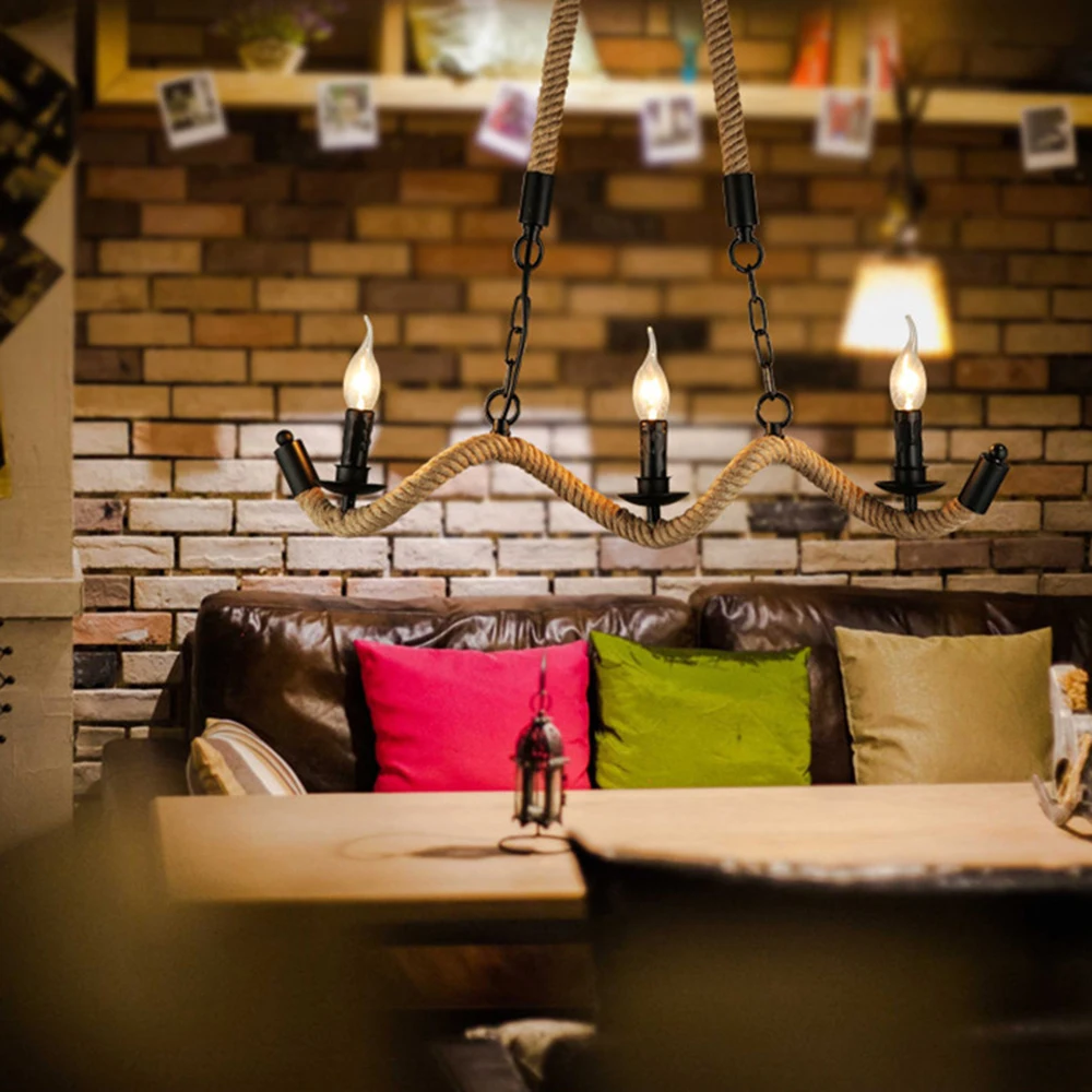 Волнистая люстра из пеньковой веревки в стиле ретро металлический подвесной