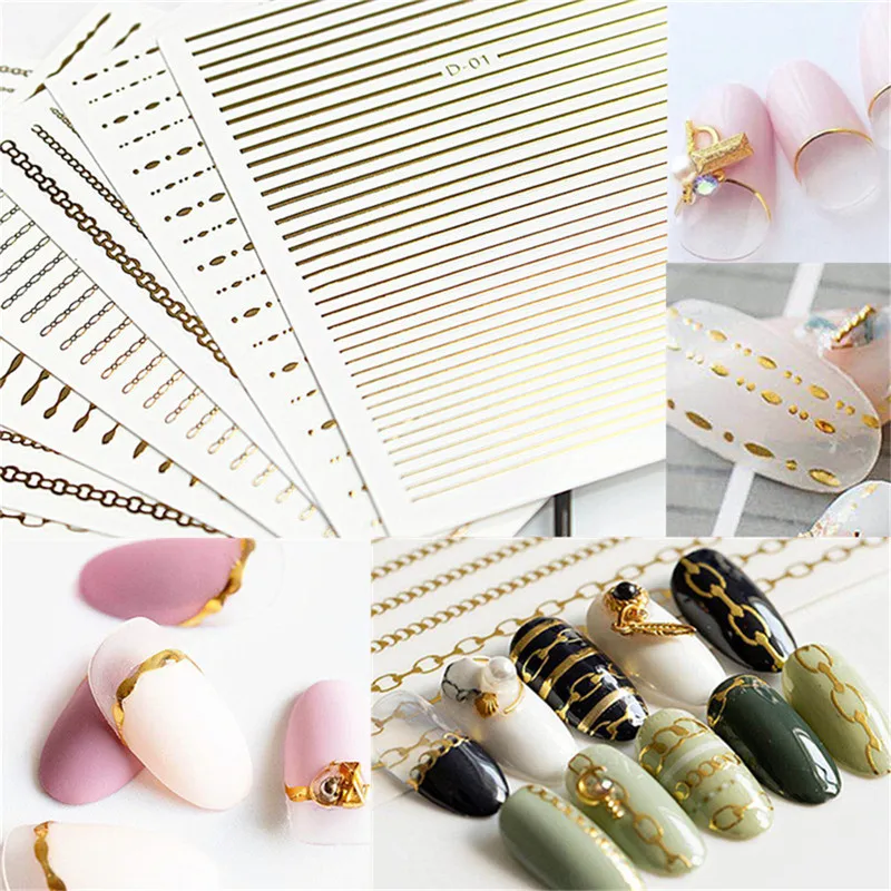 

Gold 3D Nail Sticker Curve Stripe Lines Nails Stickers Adhesive Striping Tape Nail Foil Nail Art Stickers Decals Silver
