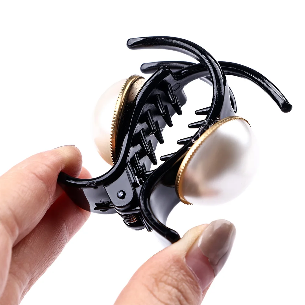 Fashion Women Girls Large Pearl Hair Claws Clamp Black Hairpin Sweet Big Clips Accessories Styling Tool | Красота и здоровье