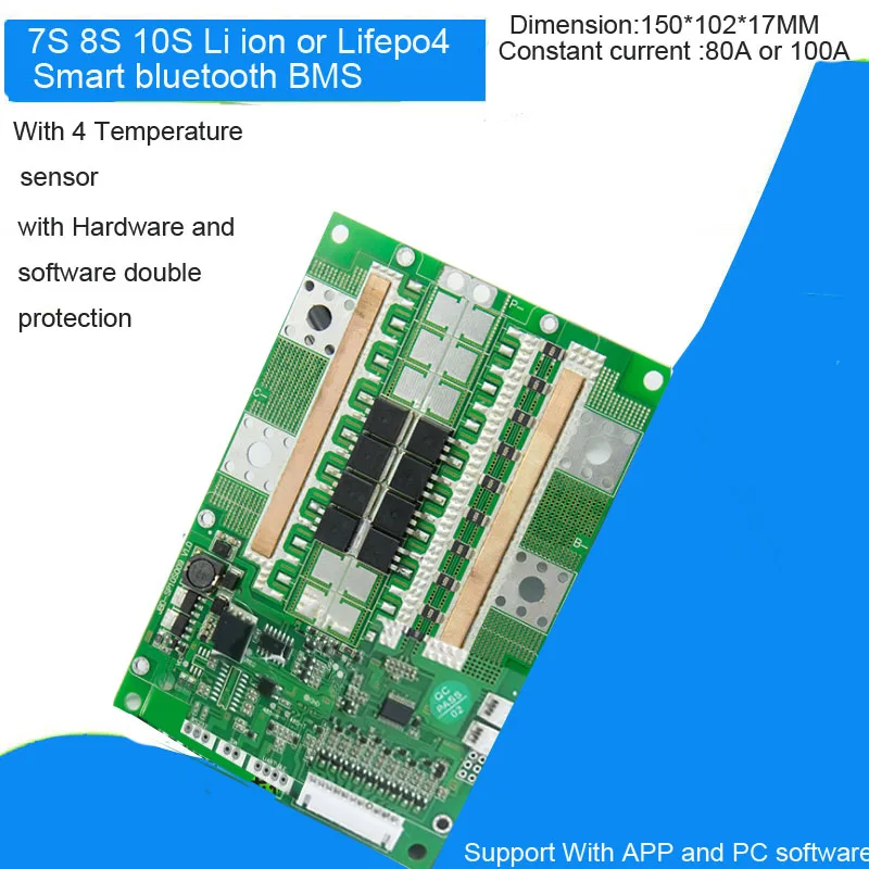 Умная Bluetooth BMS 6S 7S 8S 10S Li ion или Lifepo4 24V 36V с постоянным током 80A 100A программное