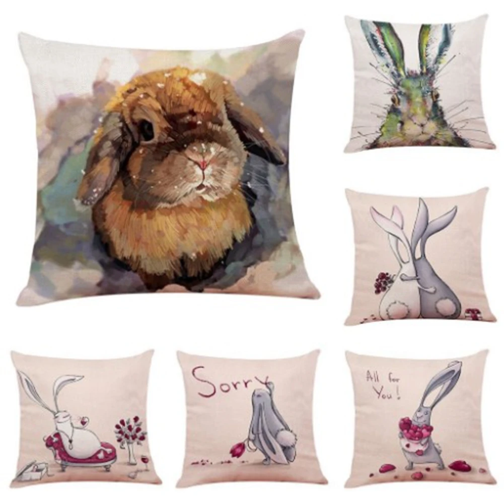 

Spring Easter Pillow Covers Cases Decorative Cushion Sofa Rabbit Bunny