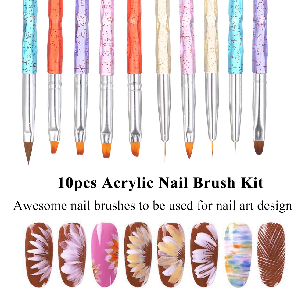 10 шт. акриловый набор кистей для маникюра ногтей советы дизайна УФ гель кисть