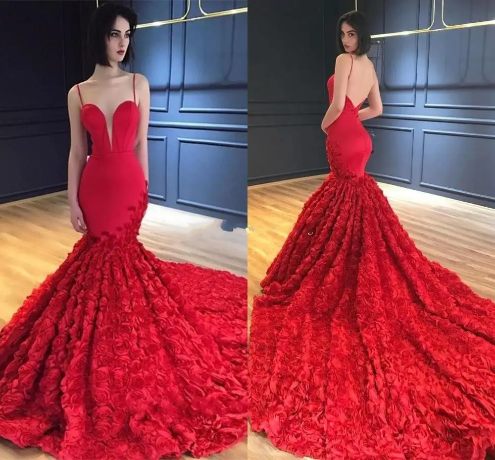 

robe de soriee Red Flowers Mermaid Long Evening Dress Sweetheart Spaghetti Straps Satin Formal Evening Gown Long Prom Dresses