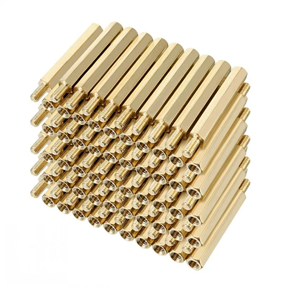 50pcs M6*45+8mm Male Female Brass Hex Column Standoff Support Spacer Pillar Screw Nut For PCB Board L=45MM