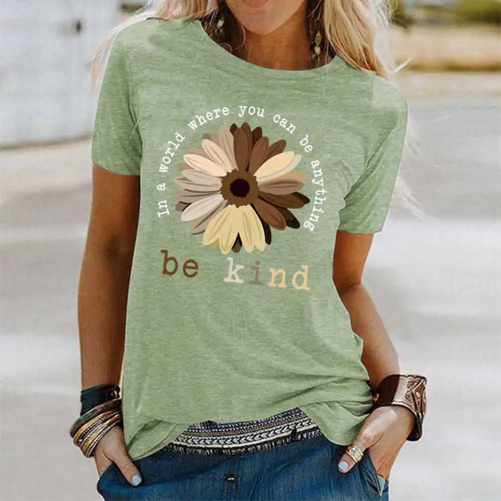 

ICCLEK Cute Daisy Print Short Sleeve Top Women T-shirt Letter Tops Tee 2021 Summer Female Casual tshirts harajuku mujer c