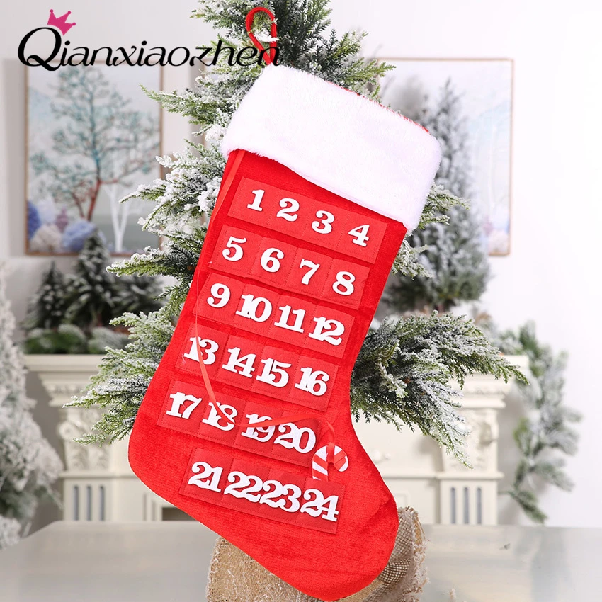Qianxiaozhen рождественские носочки из нетканого материала с календарем украшения