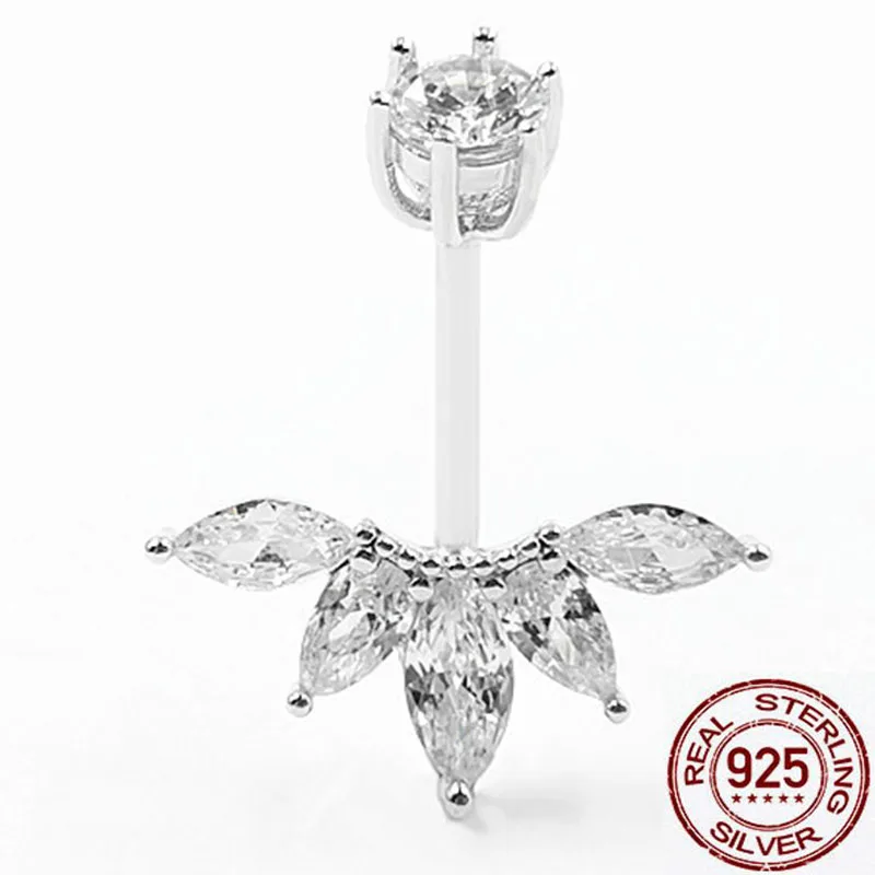 Цветок Циркон пирсинг пупка ювелирные изделия для женщин 925 пробы серебро Анти