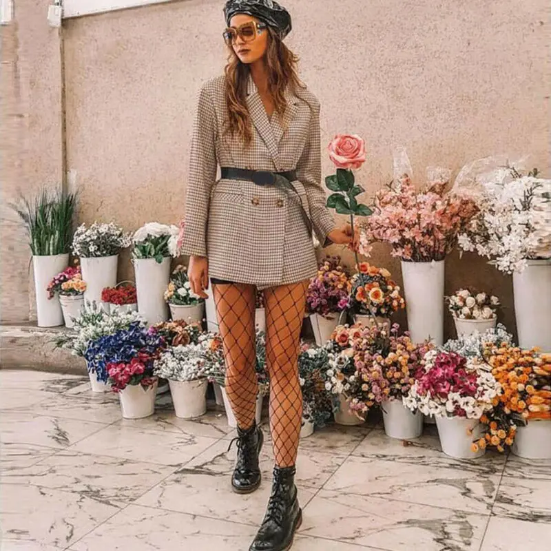 Autumn Winter Plaid Jacket Coat Women Sexy Jackets Button Down Turn-down Collar Ladies Casual Outwear | Женская одежда