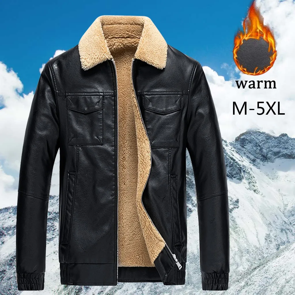 Мужская кожаная куртка плюс бархатная кожаная курка мужская jaqueta de couro masculino осенне-зимняя однотонная куртка с длинными рукавами#3