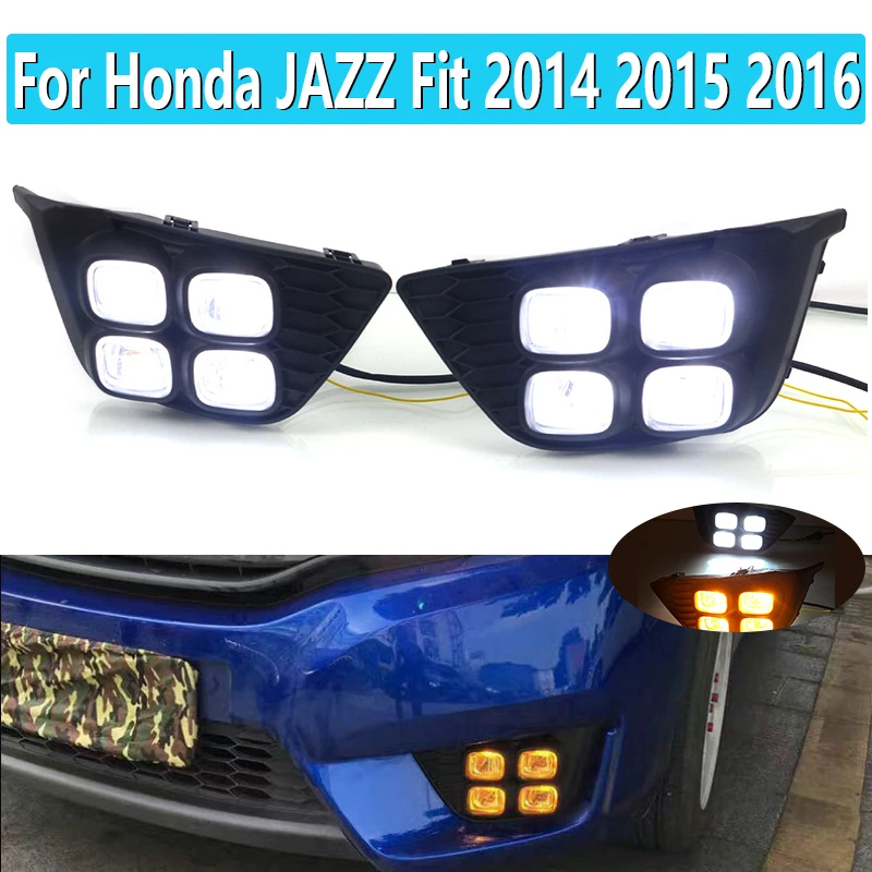 

1 Set 12V ABS Fog Light For Honda JAZZ Fit 2014 2015 2016 LED Car DRL Daytime Running Lights With Turn Yellow Signal