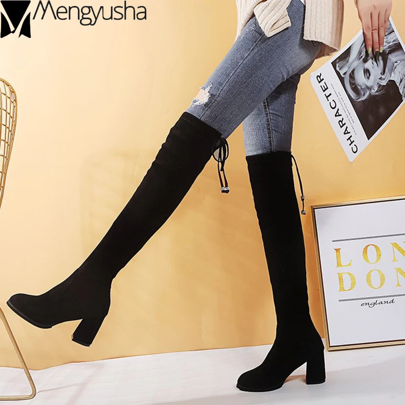 Ботфорты женские выше колена Стрейчевые длинные сапоги до бедра приталенные