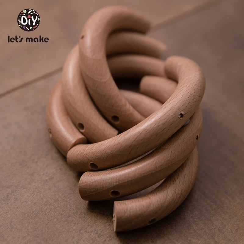 Let's Make 10pcs Baby Teether Wooden Ring Beech Half Ring With Hole 48*96mm Natural Wood Teething DIY Craft Accessories BPA Free