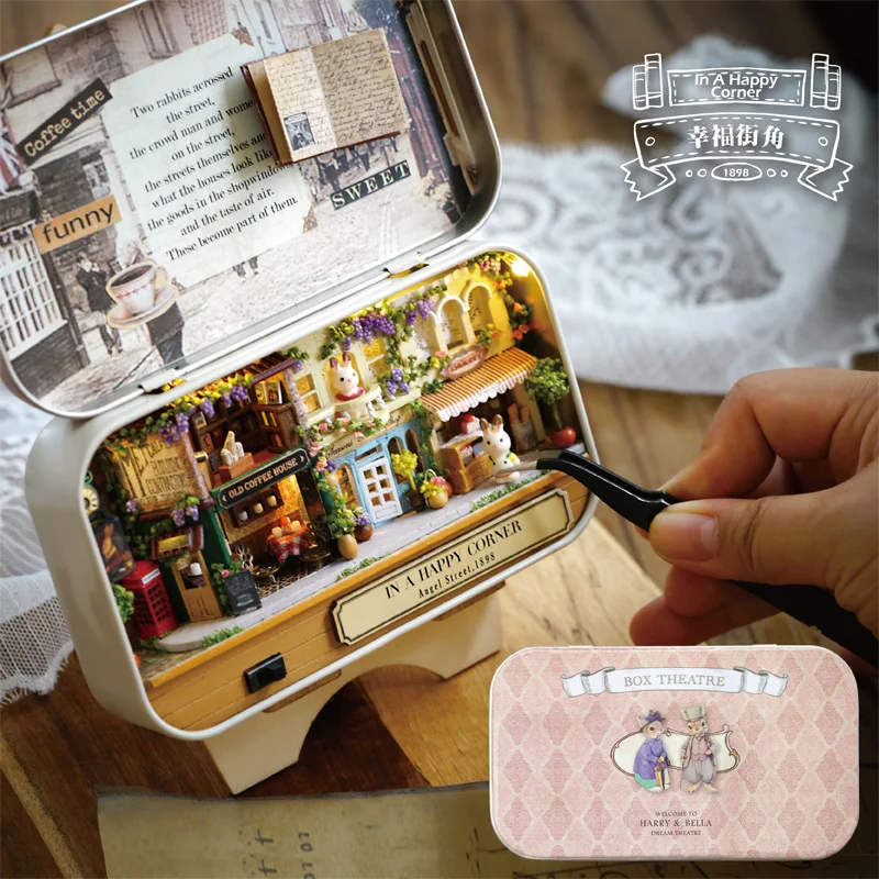 box theater dollhouses wooden doll house miniature home nostalgic theme dollhouse furniture accessories toys for kids free global shipping
