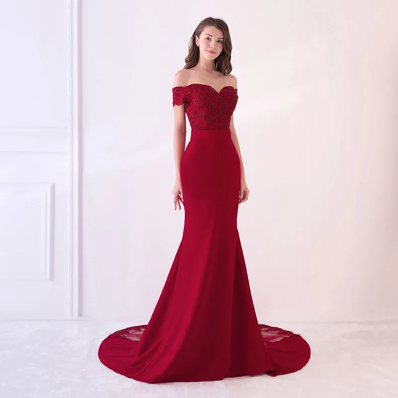 

Women's Vintage Elegant Slash Neck Off Shoulder High Quality Evening Maxi Dress Long Weeding Party Floor Length Dresses