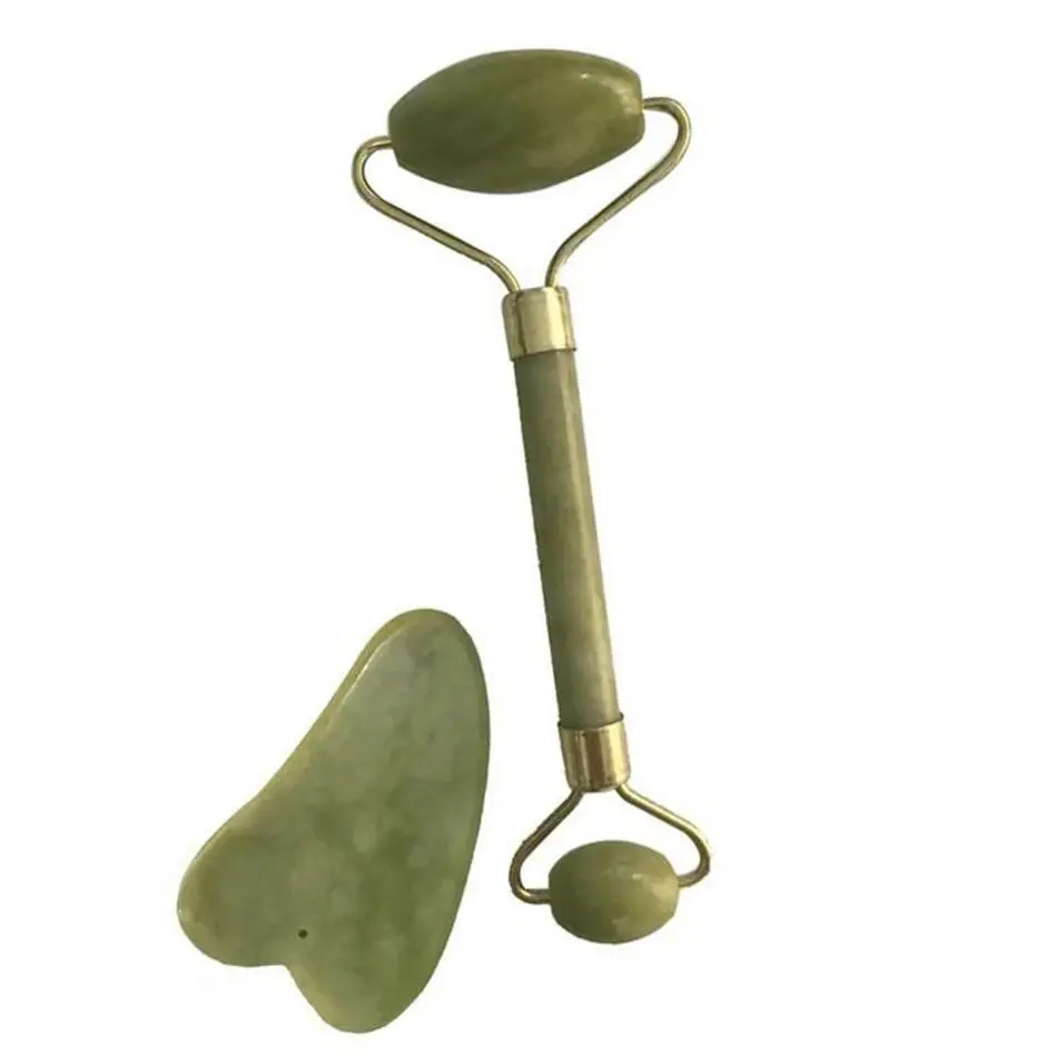 

Jade Roller Massage Tool Set Natural Stone Face Massager Guasha Board Gua Sha Scraper Jade Roller Face Skin Care Tool