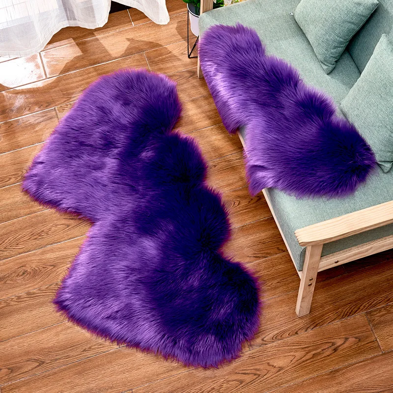 

YINGGG Living Room Carpet Rugs Double Heart Artificial Wool Sheepskin Floor Area Rug Shaggy Bedroom Kids Room Faux Fluffy Carpet