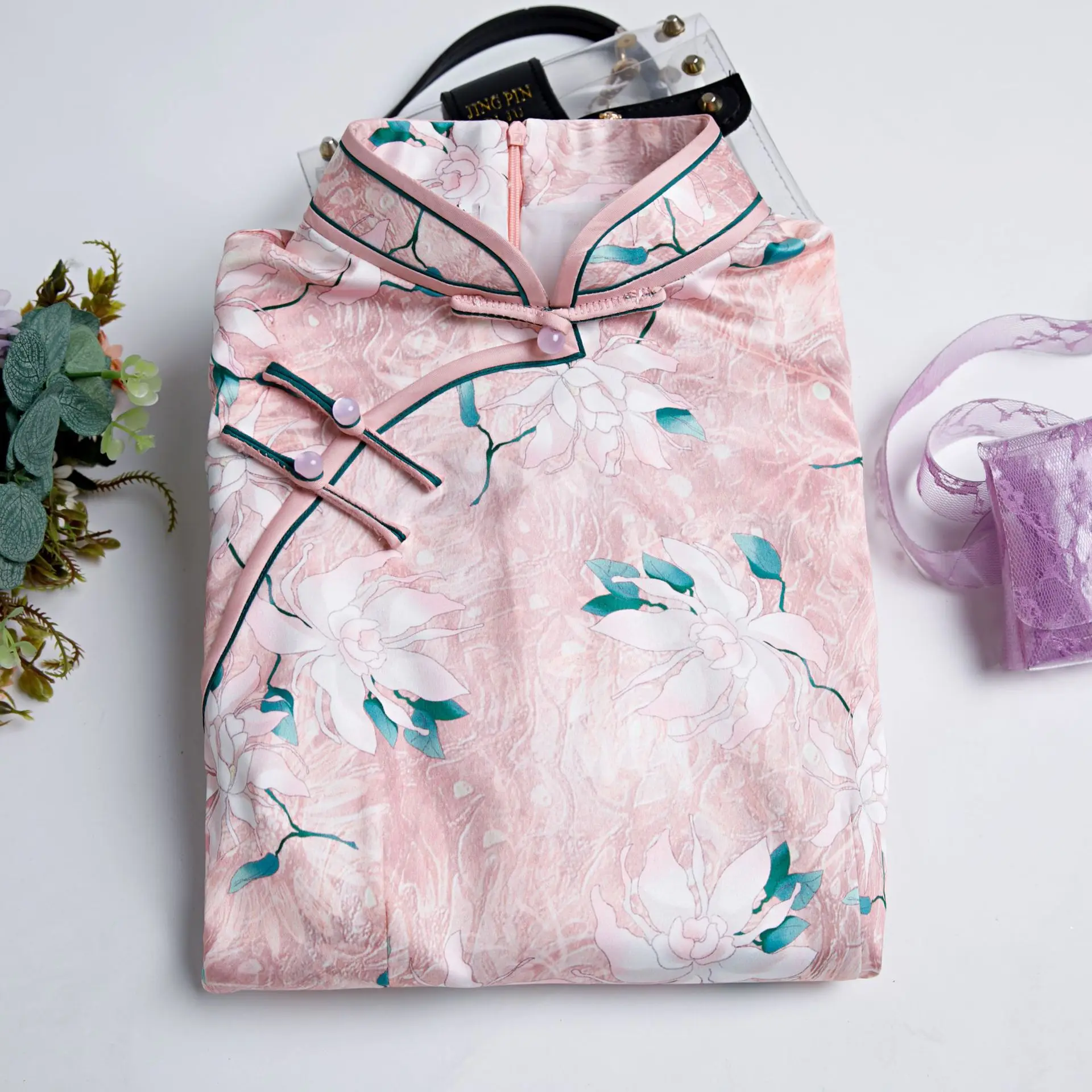 Женское винтажное платье Ципао длинное облегающее розового цвета в современном