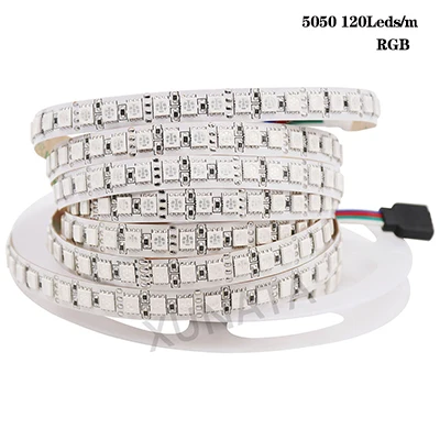 5050 120Leds RGB 5 м/лот DC12V SMD5050 5054 2835 Светодиодные ленты веревка лента 300 светодиодный 1200 светодиодный Водонепроницаемый гибкий светодиодный лента светильник домашний Декор Светильник - Испускаемый цвет: 5050 120Leds RGB