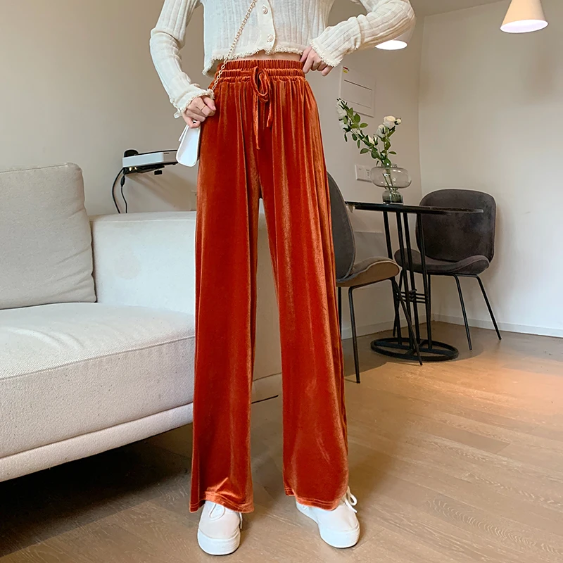 

New Autumn Women Casual Warm Pants WinterPleuche Trousers Loose Velvet Bottom Sweapants Elastic High Waist Wide Leg Pants