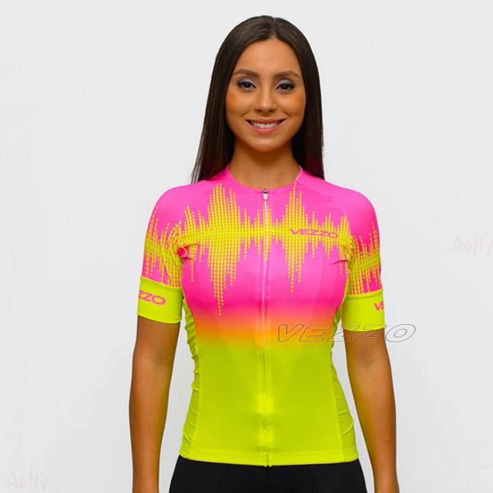 

2021 VEZZO Women's Short Sleeve Cycling Jersey Breathable MTB Bike Clothing Quick Drying Ropa Ciclismo Maillot Bicycle Tops