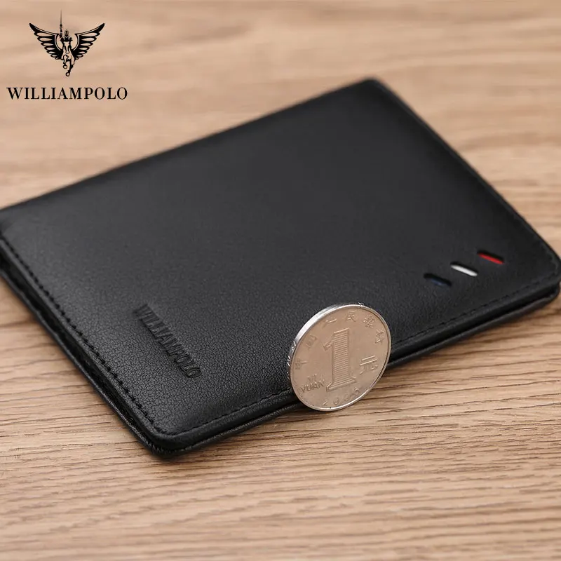Мужской кошелек из натуральной кожи WILLIAMPOLO короткий складной тонкий мини для