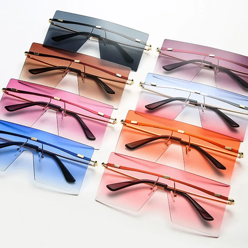 

Luxury Rimless Oversized Sunglasses Women Brand Designer One Piece Lens Fashion Sun Glasses Gradient Large Eyewear Big Shades