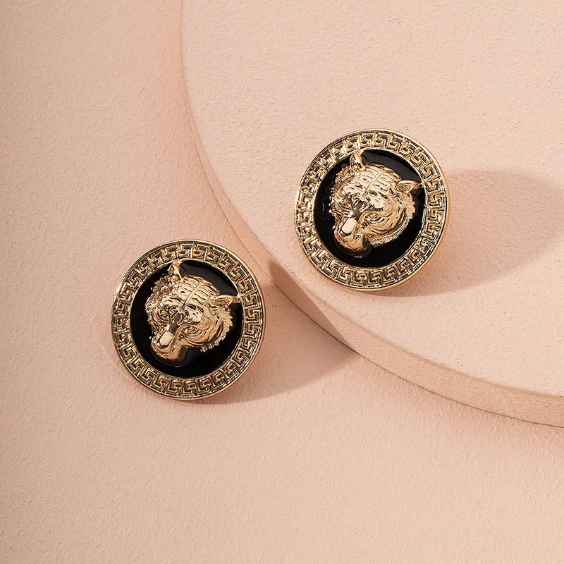 GSOLD Мода в виде головы тигра серьги гвоздики животных металл с геометрическим