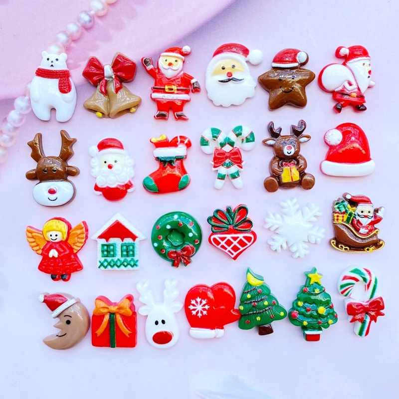 

30Pcs New Cute Mini Christmas Series Flat Back Cabochon Scrapbooking Hair Bow Center Embellishments DIY Accessories Q29