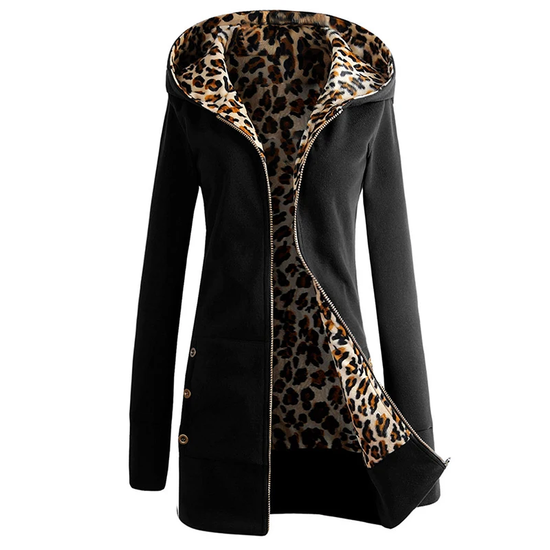 Пальто на молнии с леопардовым принтом, женское бархатное плотное пальто с капюшоном, облегающая верхняя одежда, Женская куртка, Женская Ос... от AliExpress WW