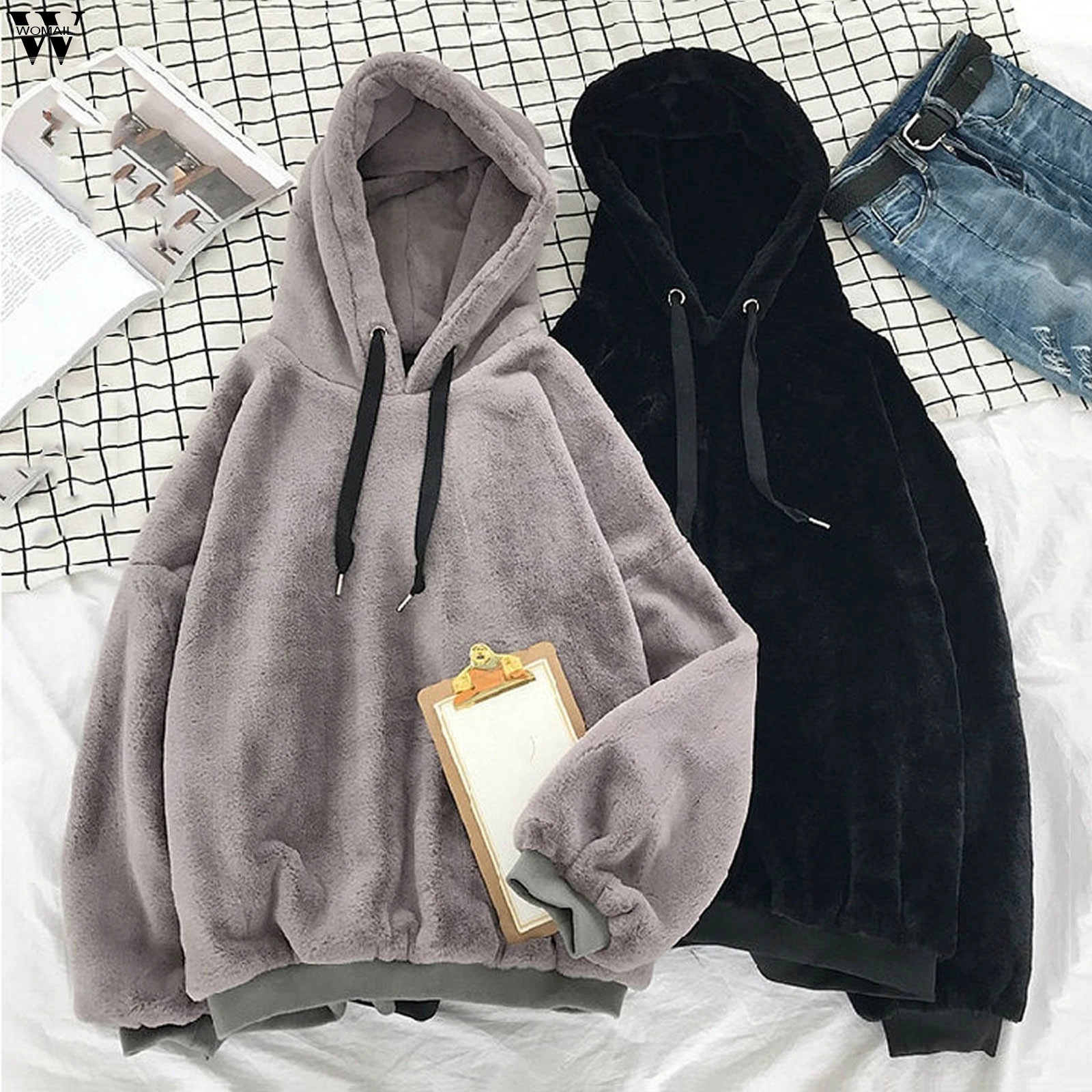 

Oversized Hoodie Women Autumn Winter Thicken Soild Hooded Harajuku Loose Casual Warm Fleece Flannel Pullover Sweatshirt Sudadera