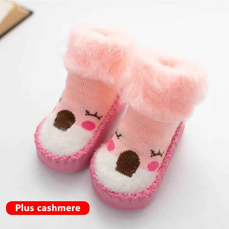 

Toddler Socks with Rubber Sole for Toddler Kids Socks Baby Boys Sock Shoes Warm Plush Thicken Slippers Infants Girl Winter Shoes