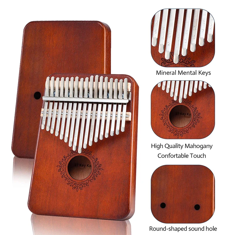 

Kalimba 17 Keys Thumb Paino Made By Solid Mahogany with Study Instruction Hammer, Portable Mbira Sanza African Wood Finger Piano