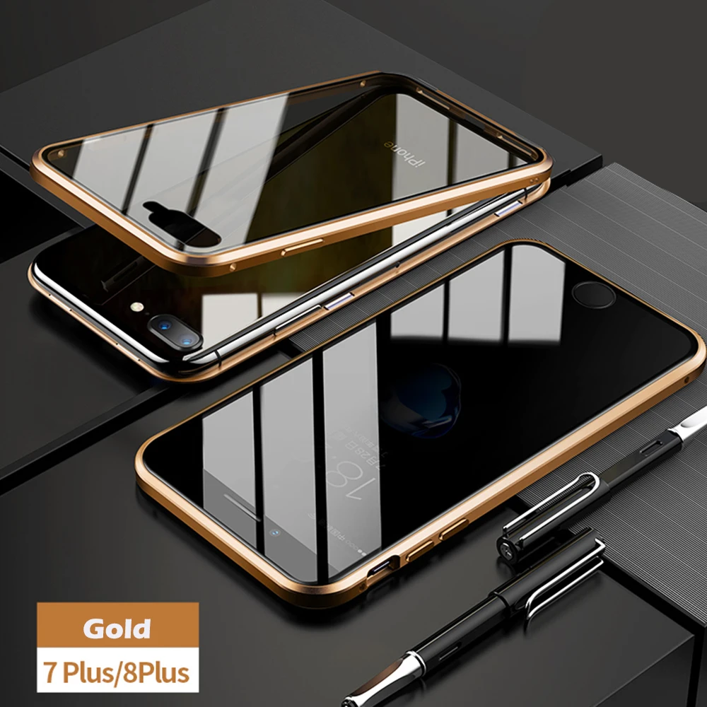 for iphone 7P 8P Двухсторонний чехол из закаленного стекла, Роскошный прозрачный чехол для телефона с открытым магнитом для 7 8 Plus 7Plus 8 Plus X XS MAX XR, чехол для телефона - Цвет: for iphone 7P 8P