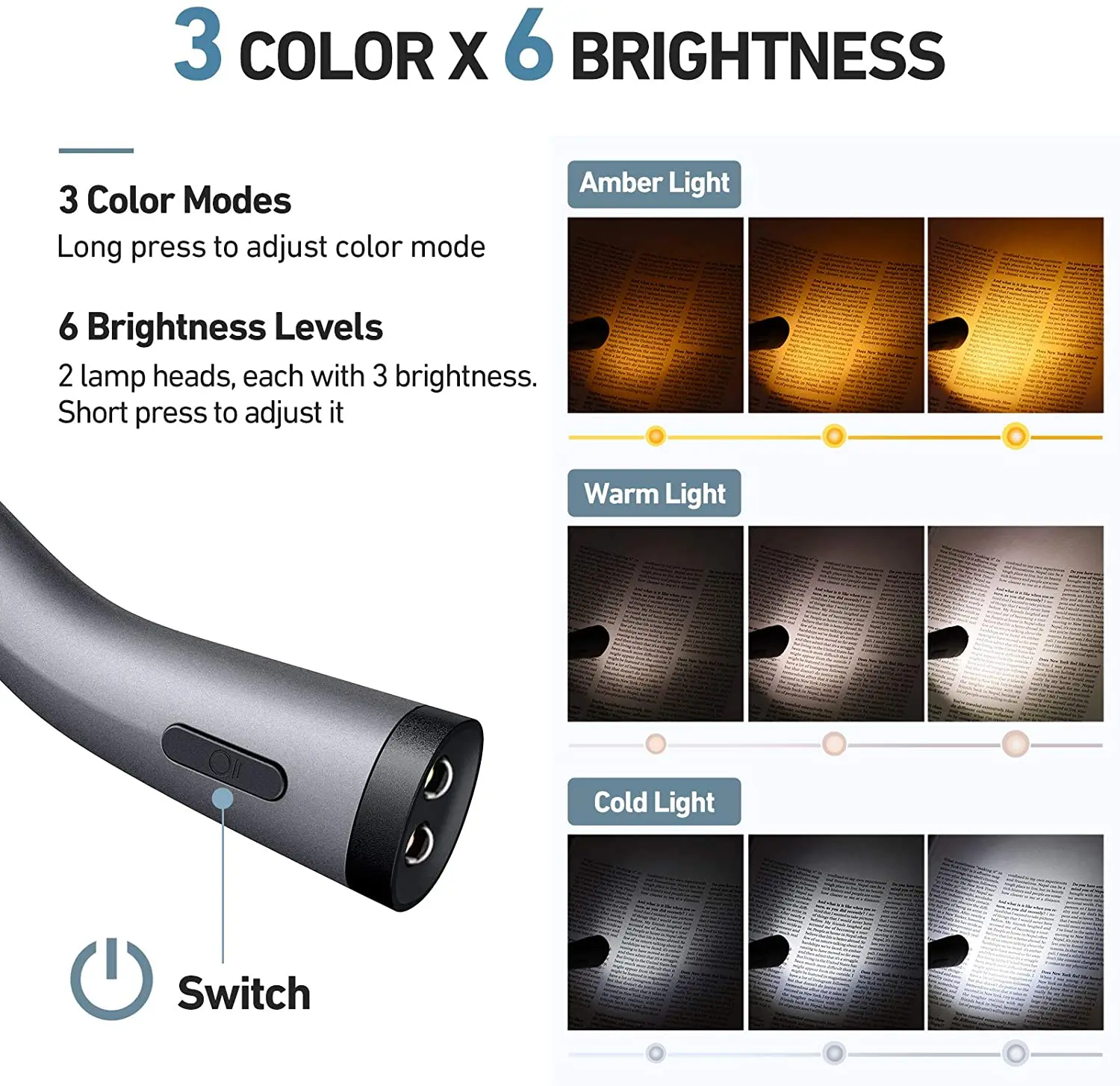 Портативный шейный светильник LITOM с 4 светодиодный 6 яркостей защита глаз USB C