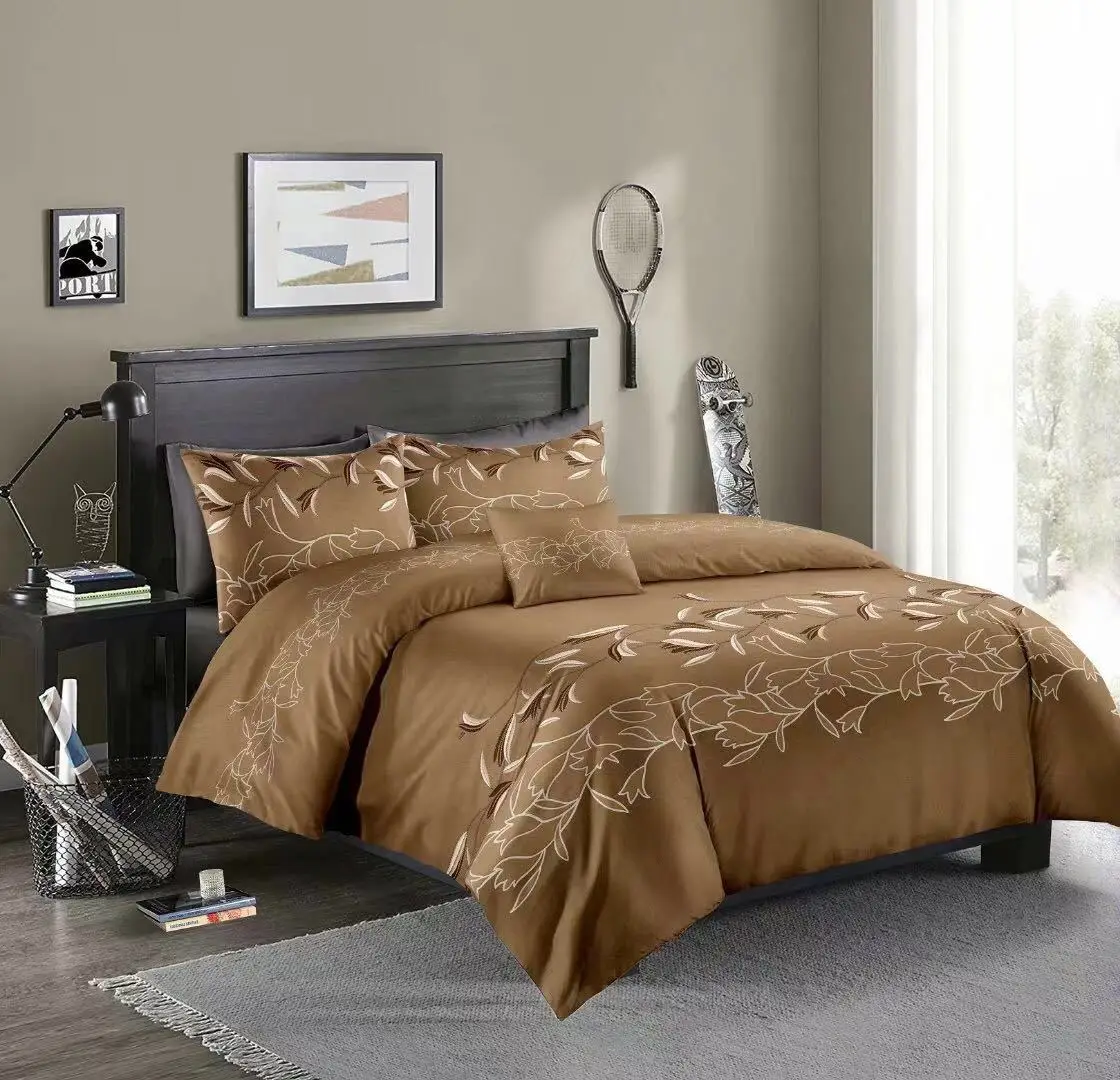 

Imitation Embroidery Bedding Set Sliver Gold Luxury Cymbidium Duvet Cover Twin Full Queen King Size Bed Set Pillowcase