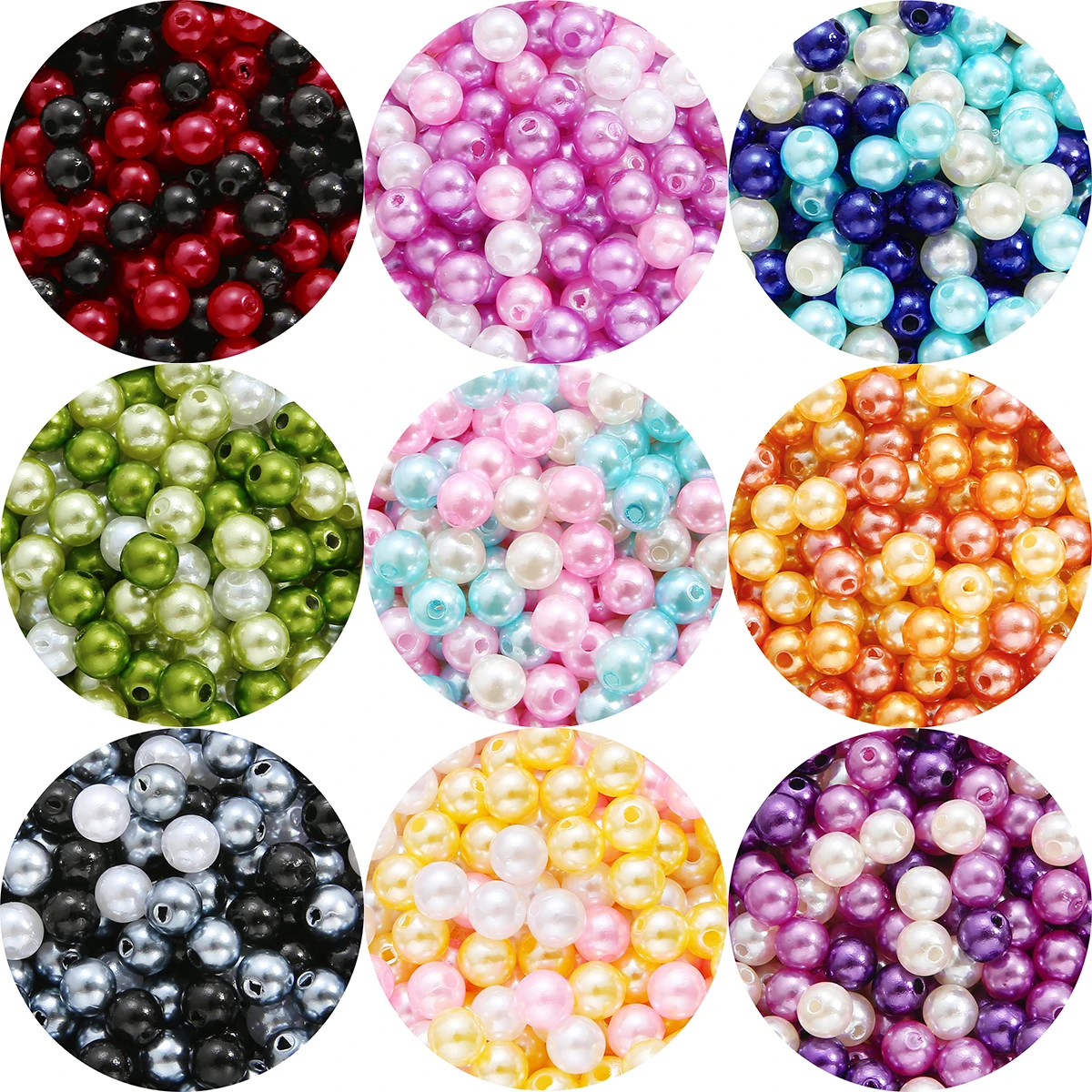 Straight Hole 8mm 100Pcs 3-Colors Mix Pearls Round Acrylic Imitation Pearl Loose Beads DIY For Jewelry Making Accessories - купить по
