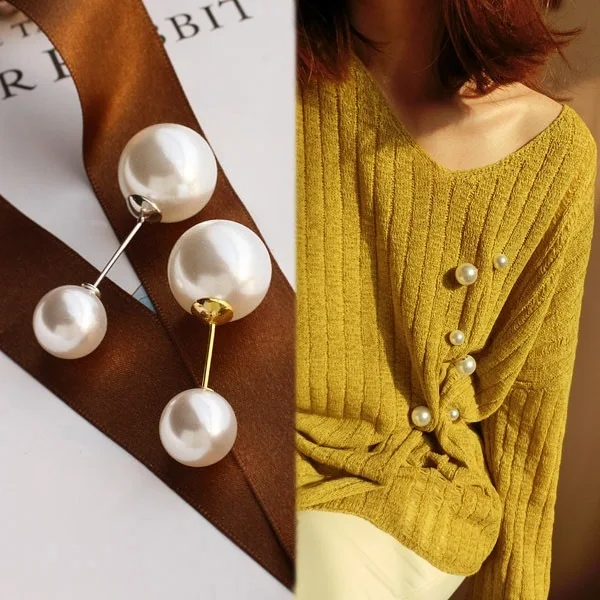 1PCS Vintage Gold Brooch Pins Double Head Simulation Pearl Large Big Brooches for Women Wedding Jewelry Accessories | Украшения и