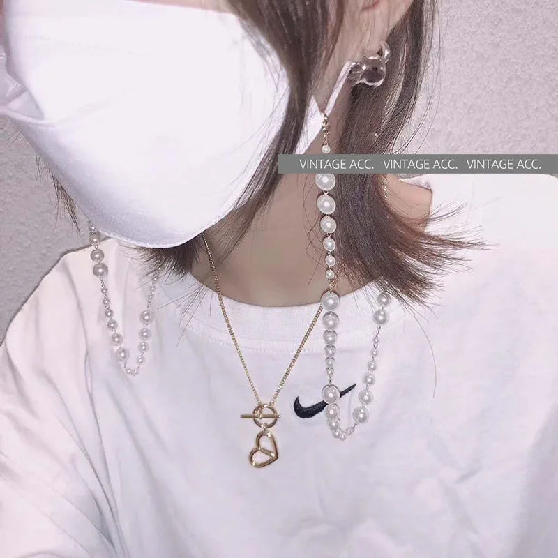 ZDMXJL Нежное колье на тонких нитях с бусинами, жемчугом и кристаллами на длинной цепочке, универсальное колье в стиле очков для женщин, модные ювелирные украшения.