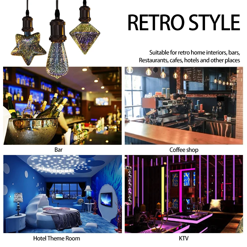 

4pcs/lot Led Bulb Star Fireworks 3D E27 Vintage Edison Light 110V 220V A60 ST64 G80 G95 G125 Holiday Novelty Decoration Lighting