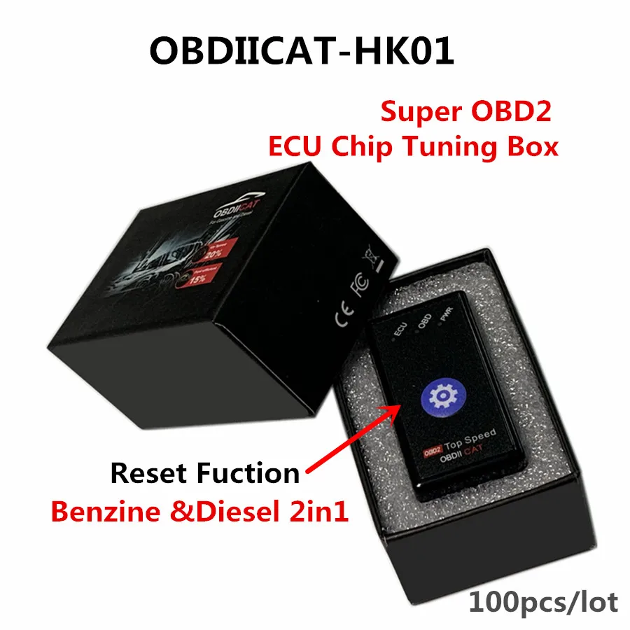 

100pcs DHL OBDIICAT HK01 Super OBD2 For Both Benzine &Diesel Cars ECU Chip Tuning Box Cars Plug and Drive OBDII ECO NIitro