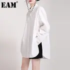 EAM Женская белая блузка большого размера с разрезом сбоку, новая свободная рубашка с отворотом и длинным рукавом, модная весенне-осенняя 2022 1DD7222