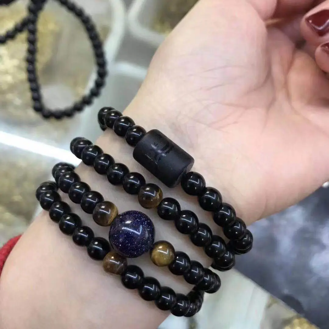 Новый кристаллический черный обсидиан бусина с драконом Феникс нитка браслет