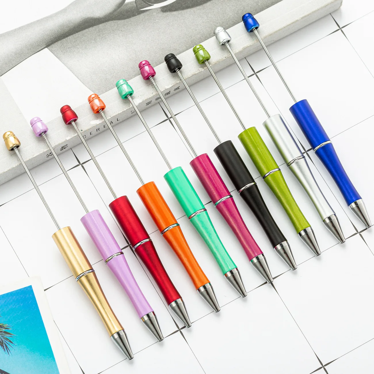 

Plastic Beadable Pen Bead Pens Black Ink Ballpoint Pen Signature Pen For Kids Students Novelty Gifts Office School Supplies