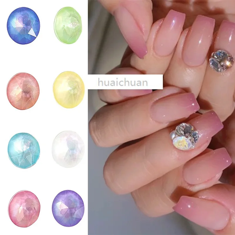 

8x8mm 10Pcs Gem Flower Mocha Aurora Jelly Rhinestones On Nails Supplies Glitter Glass Beads Candy Charms 3D Diamond Nail Jewelry