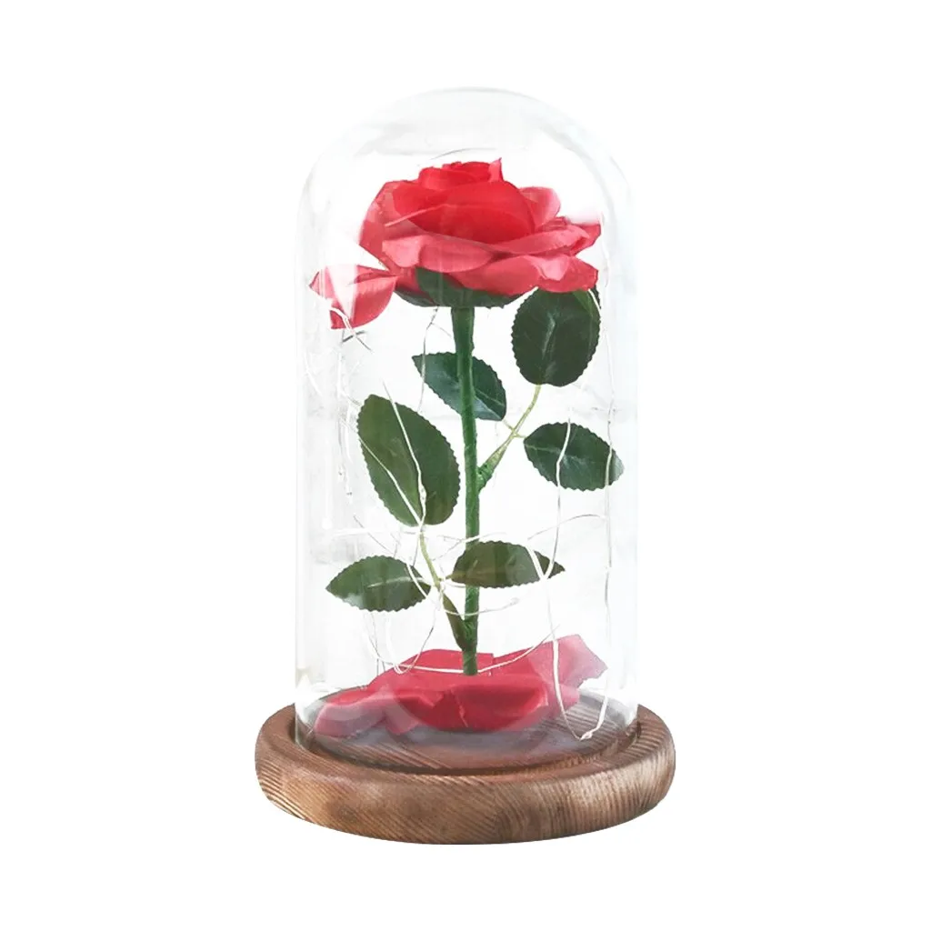 

Everlasting Romantic Immortal Flower Micro Landscape Rose Simulation Glass Shade Led Llight Artificial Flower Decoration