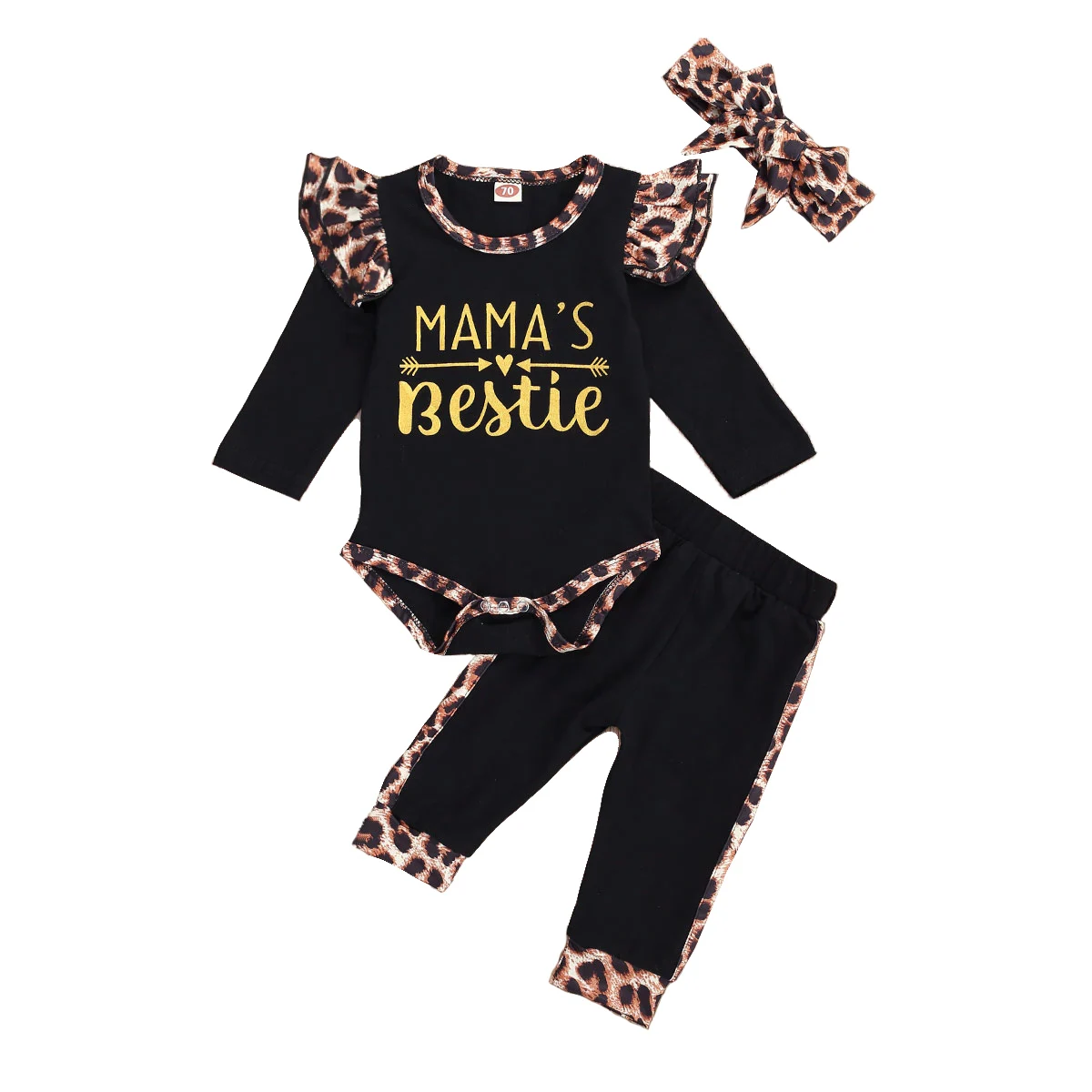 

Newborn Infant Baby Girls Clothes Sets Fashion Girls Letter Print Leopard Print Romper Pants Headband 3PCS Outfit Girls Clothing