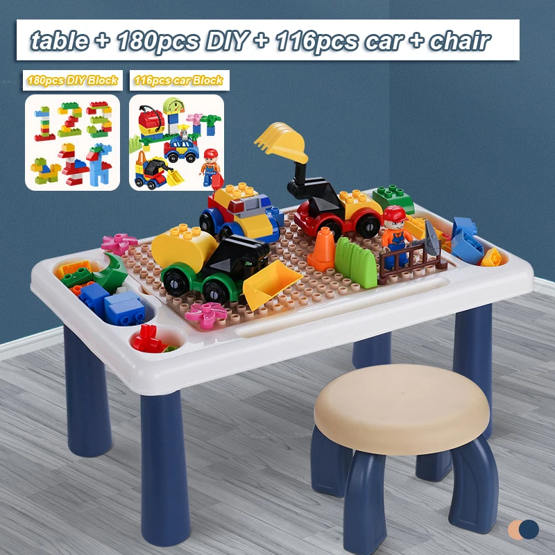 

QWZ New Multifuncational Building Blocks Table Playing Writing Board for Children Toys Learning Desk For Kid Gifts