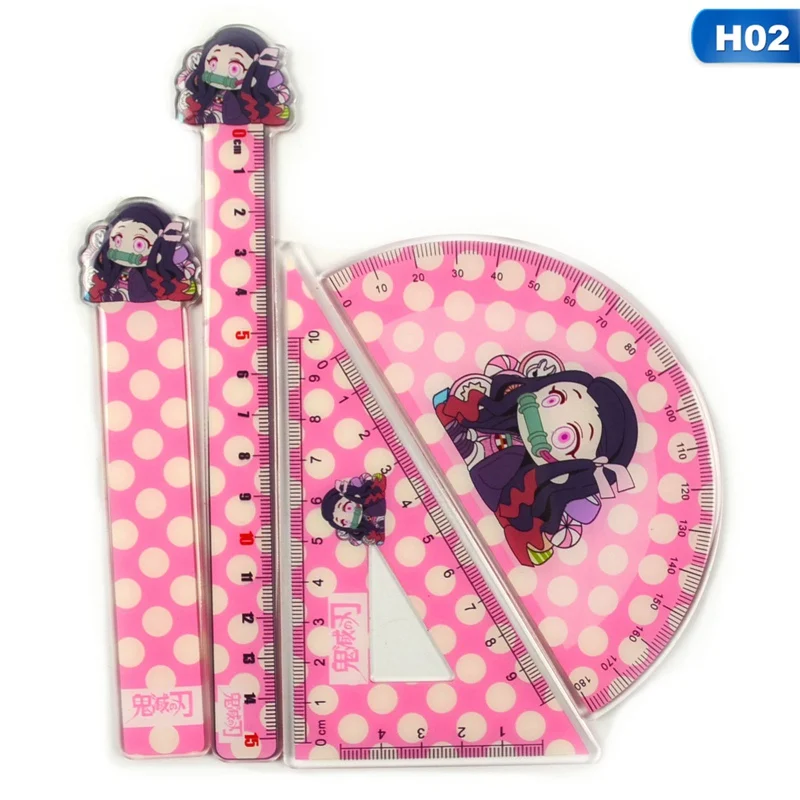 

4Pcs/Set Anime Demon Slayer: Kimetsu No Yaiba Cosplay Ruler Sets Measuring Scale Students Cartoon Measure Ruler Gift For Kids