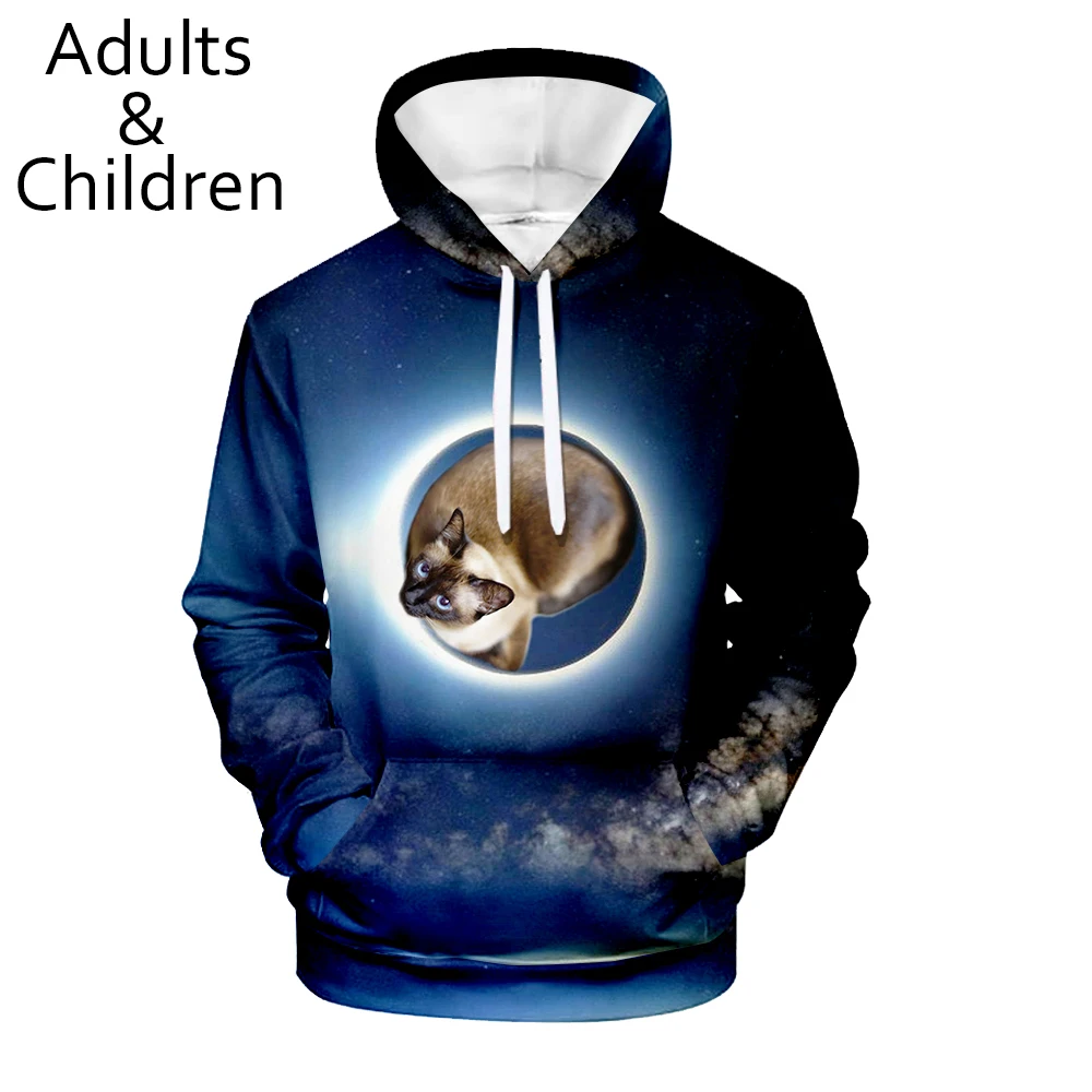 Новое поступление милые толстовки с 3D котом свитшот для мужчин и женщин детские