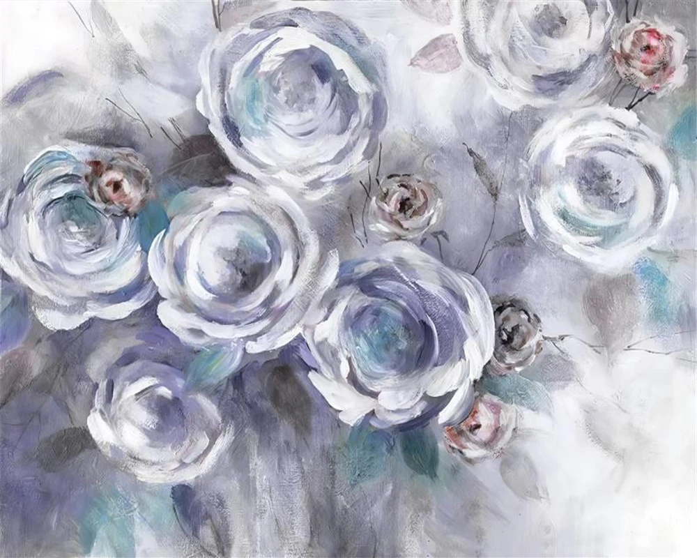 

Custom 3d Flower Wallpaper Hand-painted Oil Painting Delicate Roses European style Silk Mural Wallpaper